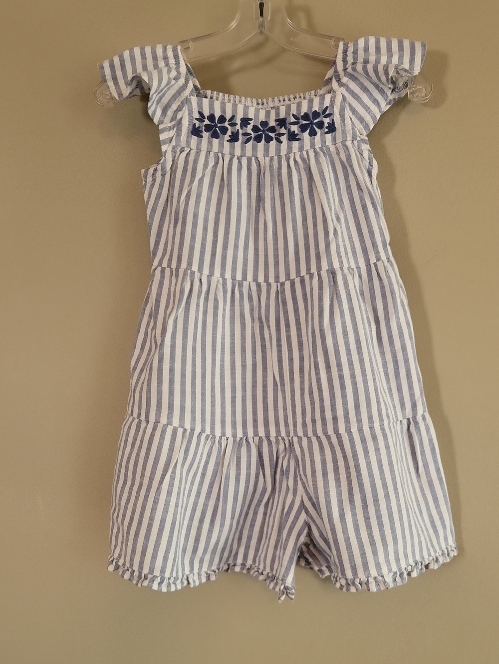 Carter's blue and white striped embroidered short romper